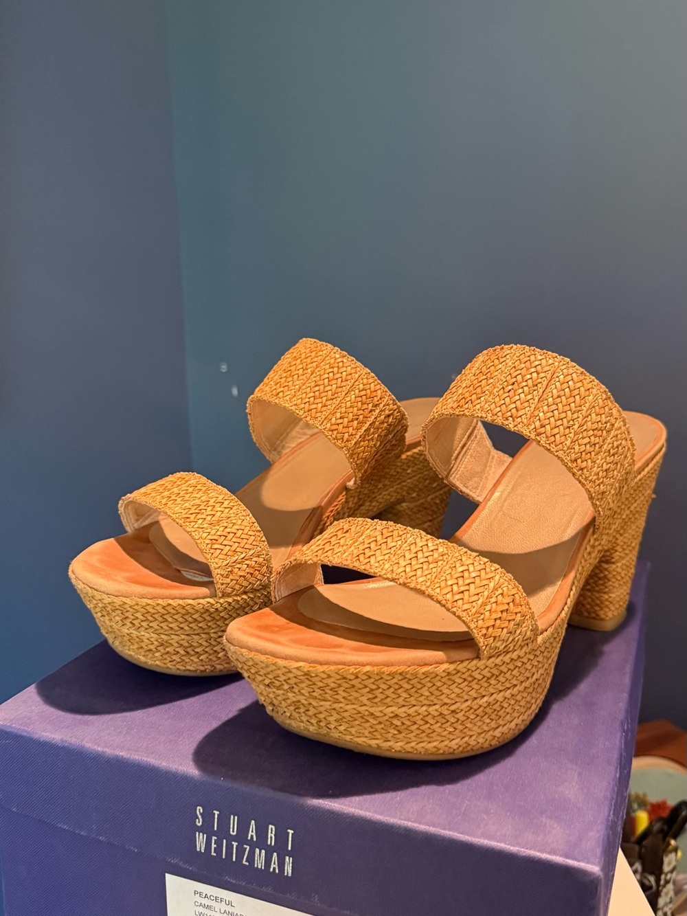 Stuart Weitzman Woven Tan Platform Sandals